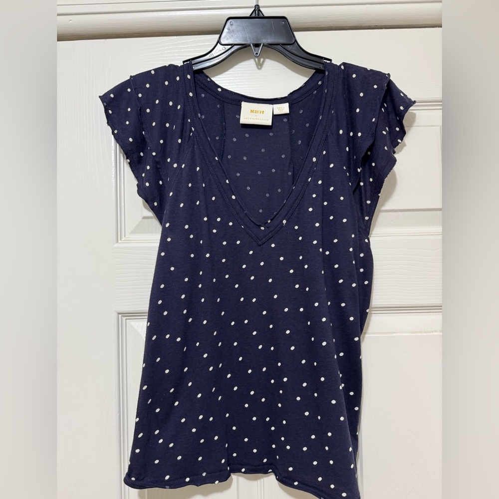 Maeve by Anthropologie navy polka dot blouse. - Picture 4 of 6